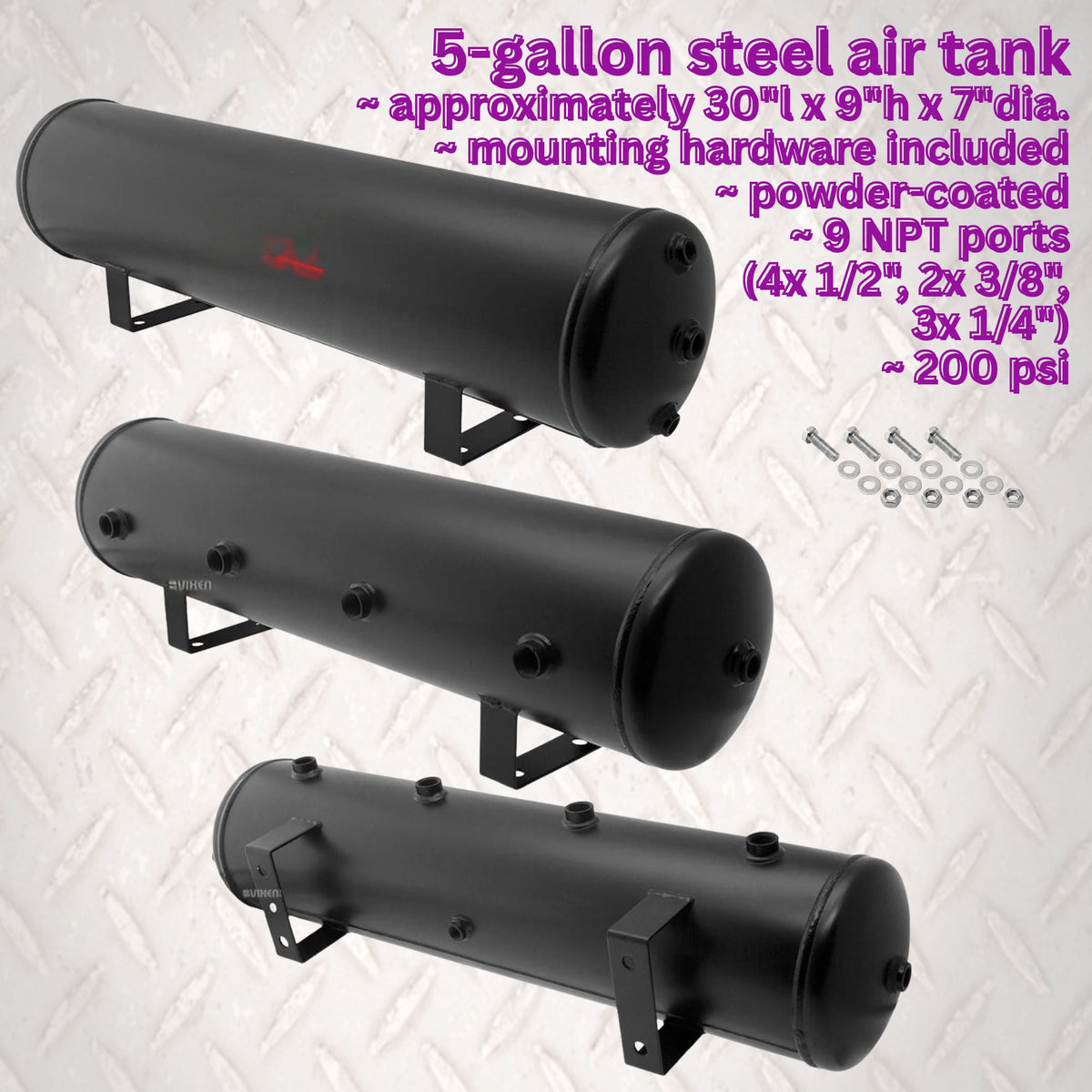 5-Gallon Steel Air Tank, 9 ports, 200 psi